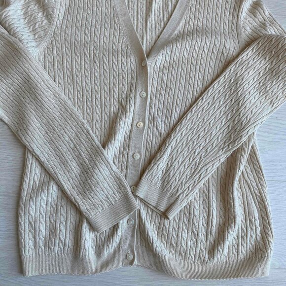 Brooks Brothers Cable Knit Silk Cashmere Cream Cardigan Size M Preppy Coastal - Picture 5 of 7